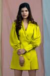 Buy_Nayantaara_Yellow Bamberg Satin Lapel Collar Blazer Dress _at_Aza_Fashions