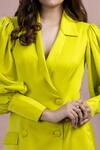 Nayantaara_Yellow Bamberg Satin Lapel Collar Blazer Dress _at_Aza_Fashions