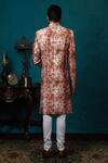 Shop_Nautanky_Peach Silk Printed Sherwani Set _at_Aza_Fashions