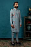 Nautanky_Grey Korean Polyester Printed Kurta Set _Online_at_Aza_Fashions