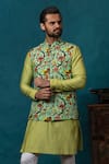Buy_Nautanky_Green Silk Printed Bundi And Kurta Set _at_Aza_Fashions