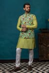 Nautanky_Green Silk Printed Bundi And Kurta Set _Online_at_Aza_Fashions