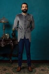 Shop_Nautanky_Blue Velvet Bandhgala Set _Online_at_Aza_Fashions