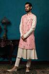 Nautanky_Beige Silk Embroidered Bundi And Flared Kurta Set _Online_at_Aza_Fashions