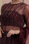 Shop_Nayantaara_Maroon Organza Embroidery Round Embellished Kurta Set _Online_at_Aza_Fashions