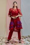 Nayantaara_Red Organza, Bamberg , Paper Round Embellished Kurta Set_at_Aza_Fashions