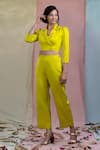 Buy_Nayantaara_Yellow Bamberg Satin Lapel Collar Cropped Blazer And Pant Set _at_Aza_Fashions