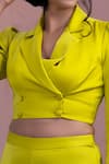 Nayantaara_Yellow Bamberg Satin Lapel Collar Cropped Blazer And Pant Set _at_Aza_Fashions