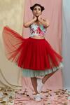 Shop_Nayantaara_Blue Swiss Net Embroidery Sweetheart Neck Corset Top And Layered Skirt _at_Aza_Fashions
