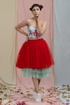 Nayantaara_Blue Swiss Net Embroidery Sweetheart Neck Corset Top And Layered Skirt _Online_at_Aza_Fashions