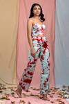 Nayantaara_Blue Bamberg Satin Sweetheart Neck Tie-dye Corset Top And Pant Set _Online_at_Aza_Fashions