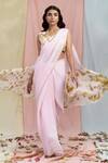 Buy_Nayantaara_Pink Paper Silk Embroidery V Neck Tie-dye Saree With Blouse _Online_at_Aza_Fashions