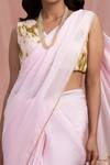 Shop_Nayantaara_Pink Paper Silk Embroidery V Neck Tie-dye Saree With Blouse _Online_at_Aza_Fashions