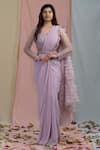 Shop_Nayantaara_Purple Swiss Net Embroidery V Neck Ruffle Saree With Blouse _Online_at_Aza_Fashions