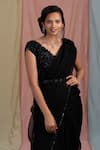 Shop_Nayantaara_Black Raw Silk Embroidery V Neck Organza Saree With Blouse _at_Aza_Fashions