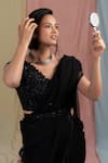 Nayantaara_Black Raw Silk Embroidery V Neck Organza Saree With Blouse _Online_at_Aza_Fashions