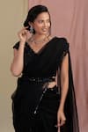 Buy_Nayantaara_Black Raw Silk Embroidery V Neck Organza Saree With Blouse _Online_at_Aza_Fashions