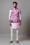 Buy_Paarsh_Pink Linen Satin Embroidered Thread Work Cast A Shadow Tie Dye Bundi _at_Aza_Fashions