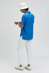 Shop_Terra Luna_Blue Linen Plain Aruba Half Sleeve T-shirt_at_Aza_Fashions