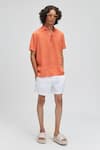 Buy_Terra Luna_Orange 100% Linen Plain Aruba T-shirt _at_Aza_Fashions