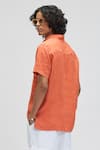 Shop_Terra Luna_Orange 100% Linen Plain Aruba T-shirt _at_Aza_Fashions