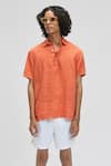 Terra Luna_Orange 100% Linen Plain Aruba T-shirt _Online_at_Aza_Fashions