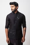 Buy_Paarsh_Black Bamberg Silk Embroidered Thread Work Mariana Trench Cutdana Bundi _at_Aza_Fashions