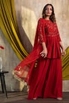 Buy Nayantaara Red Double Georgette Round Embroidered Kurta Gharara Set at Aza Fashions Buy_Nayantaara_Red Double Georgette Round Embroidered Kurta Gharara Set _at_Aza_Fashions