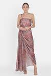 Buy NA-KA Maroon Crepe Satin Geometric One Shoulder Printed Dress at Aza Fashions Buy_NA-KA_Maroon Crepe Satin Geometric One Shoulder Printed Dress _at_Aza_Fashions