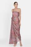 NA-KA Maroon Crepe Satin Geometric One Shoulder Printed Dress Online at Aza Fashions NA-KA_Maroon Crepe Satin Geometric One Shoulder Printed Dress _Online_at_Aza_Fashions