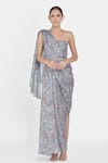 Buy_NA-KA_Grey Crepe Satin Geometric One Shoulder Printed Dress _at_Aza_Fashions
