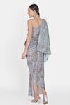 Shop_NA-KA_Grey Crepe Satin Geometric One Shoulder Printed Dress _at_Aza_Fashions