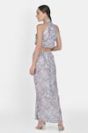 Shop_NA-KA_Grey Crepe Satin Printed Geometric Halter Cutout Dress  _at_Aza_Fashions