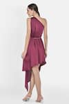 Shop_NA-KA_Maroon Satin One Shoulder Dress_at_Aza_Fashions