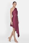 NA-KA_Maroon Satin One Shoulder Dress_Online_at_Aza_Fashions