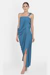 Buy_NA-KA_Blue Moss Crepe One Shoulder Dress_at_Aza_Fashions