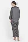 Shop_NA-KA_Grey Satin V Neck Flared Dress _at_Aza_Fashions