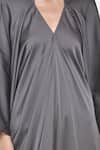 Buy_NA-KA_Grey Satin V Neck Flared Dress _Online_at_Aza_Fashions