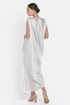 Shop_NA-KA_White Satin V Neck Draped Dress _at_Aza_Fashions