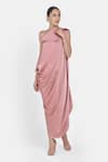 Buy_NA-KA_Pink Satin One Shoulder Dress_at_Aza_Fashions