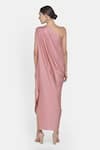 Shop_NA-KA_Pink Satin One Shoulder Dress_at_Aza_Fashions