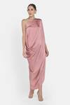 NA-KA_Pink Satin One Shoulder Dress_Online_at_Aza_Fashions