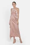 NA-KA_Pink Moss Satin One Shoulder Dress _Online_at_Aza_Fashions