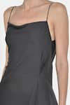 Buy_NA-KA_Black Satin Plain Cowl Flared Dress _Online_at_Aza_Fashions