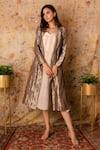 Buy_Vaani Beswal_Grey Dress Handwoven Silk Jamdani Polka Dots Dress Naaz With Trench _at_Aza_Fashions