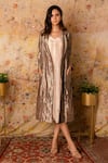 Buy_Vaani Beswal_Grey Dress Handwoven Silk Jamdani Polka Dots Dress Naaz With Trench _Online_at_Aza_Fashions