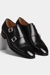 Shop_Luxoro Formello_Black Hand Painted Brogue Double Monks  _at_Aza_Fashions