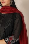 Shop_Pouli Pret_Black Mercerised Cotton Chanderi Boat Anarkali Set _Online_at_Aza_Fashions