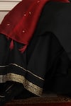 Pouli Pret_Black Mercerised Cotton Chanderi Boat Anarkali Set _at_Aza_Fashions