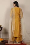 Shop_Pouli Pret_Yellow Mercerised Cotton Chanderi Notched Embroidered Kurta Set _at_Aza_Fashions